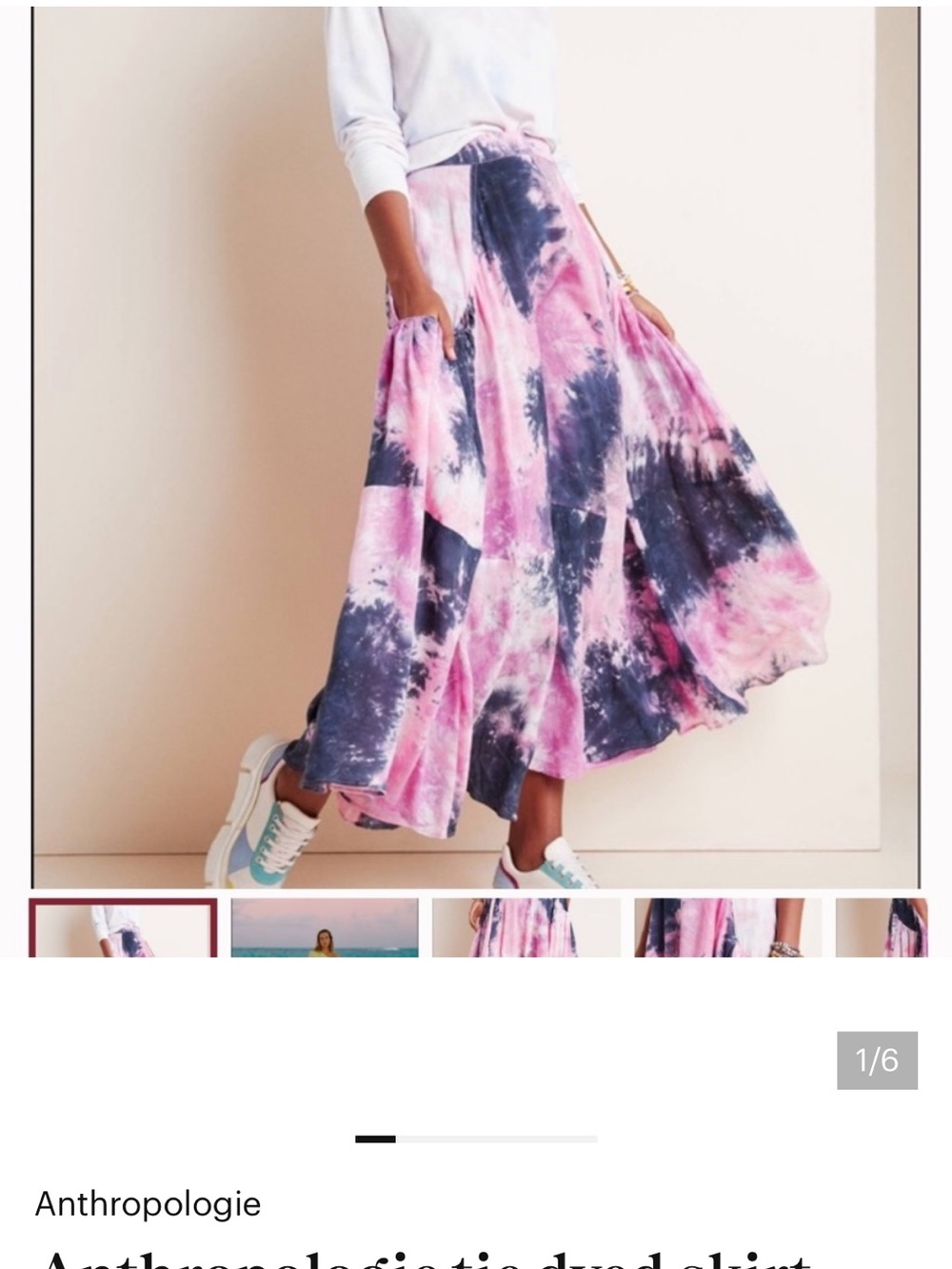 Anthropologie Pink and Navy Tie-Dye Maxi Skirt
